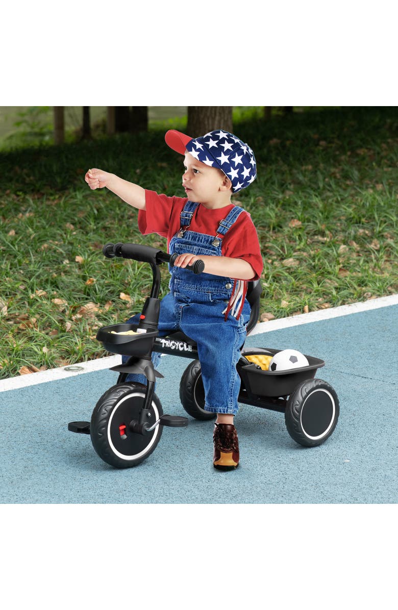 Qaba Toddler Tricycle with Adjustable Seat, Storage Baskets​, Alternate, color, Black