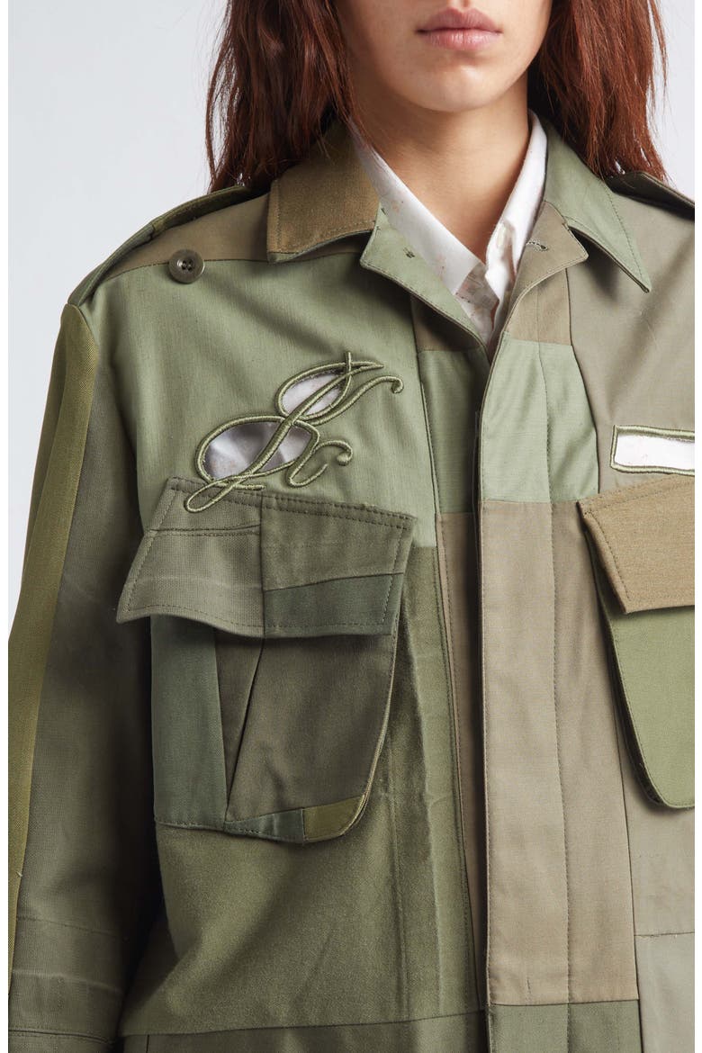 Embroidered Cutout Patchwork Cotton Field Jacket, Alternate, color, GREEN