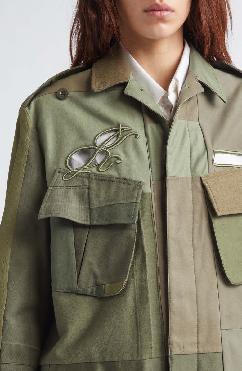 JULIE KEGELS Embroidered Cutout Patchwork Cotton Field Jacket, Alternate, color, Green