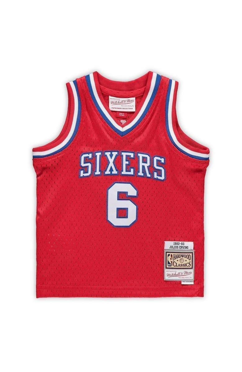 Mitchell & Ness Infant Mitchell & Ness Julius Erving Red Philadelphia 76ers 1982/83 Hardwood Classics Retired Player Jersey, Alternate, color,