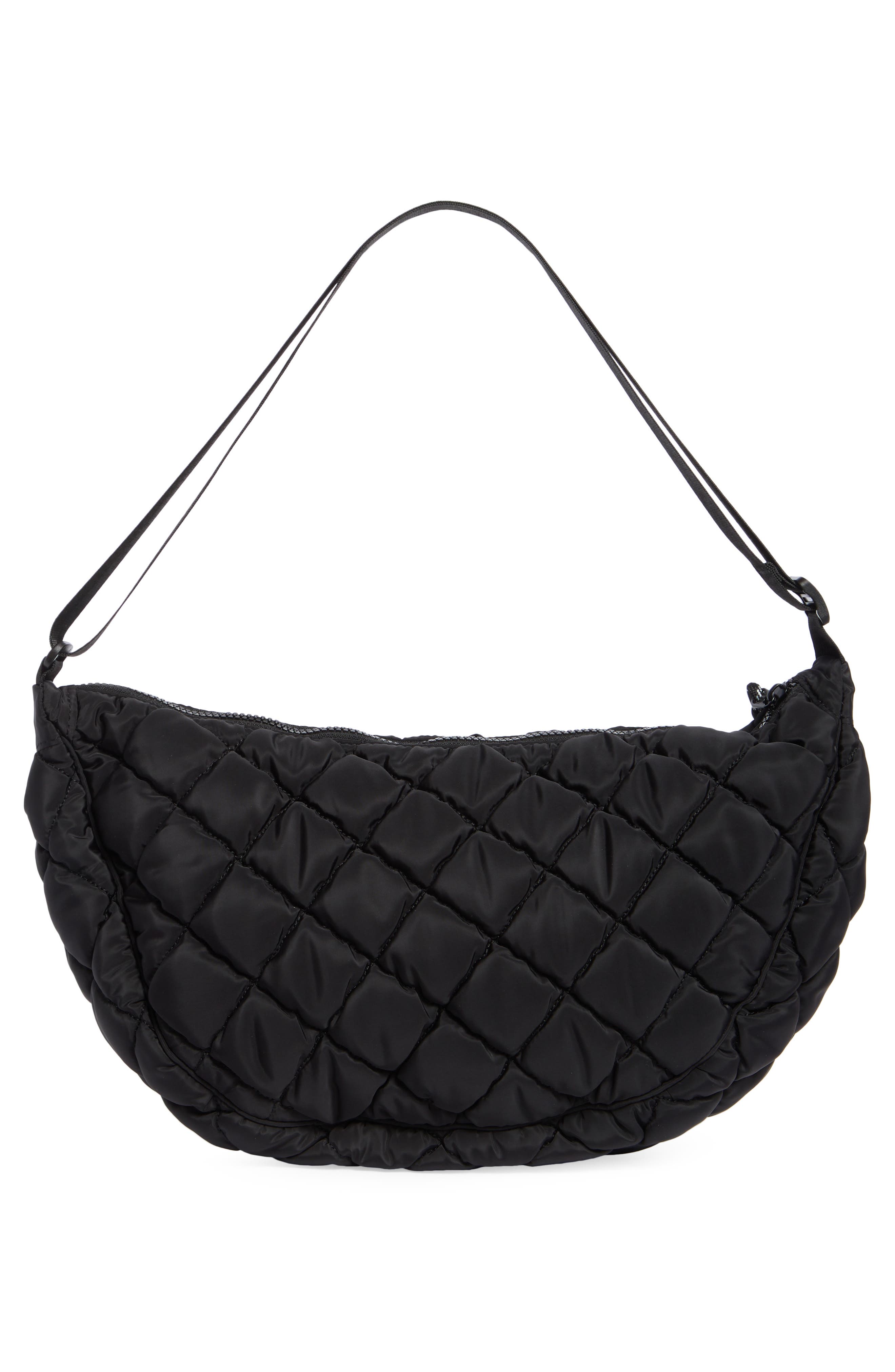 URBAN EXPRESSIONS HANDBAGS Half Moon Quilted Shoulder Bag, Alternate, color, Black