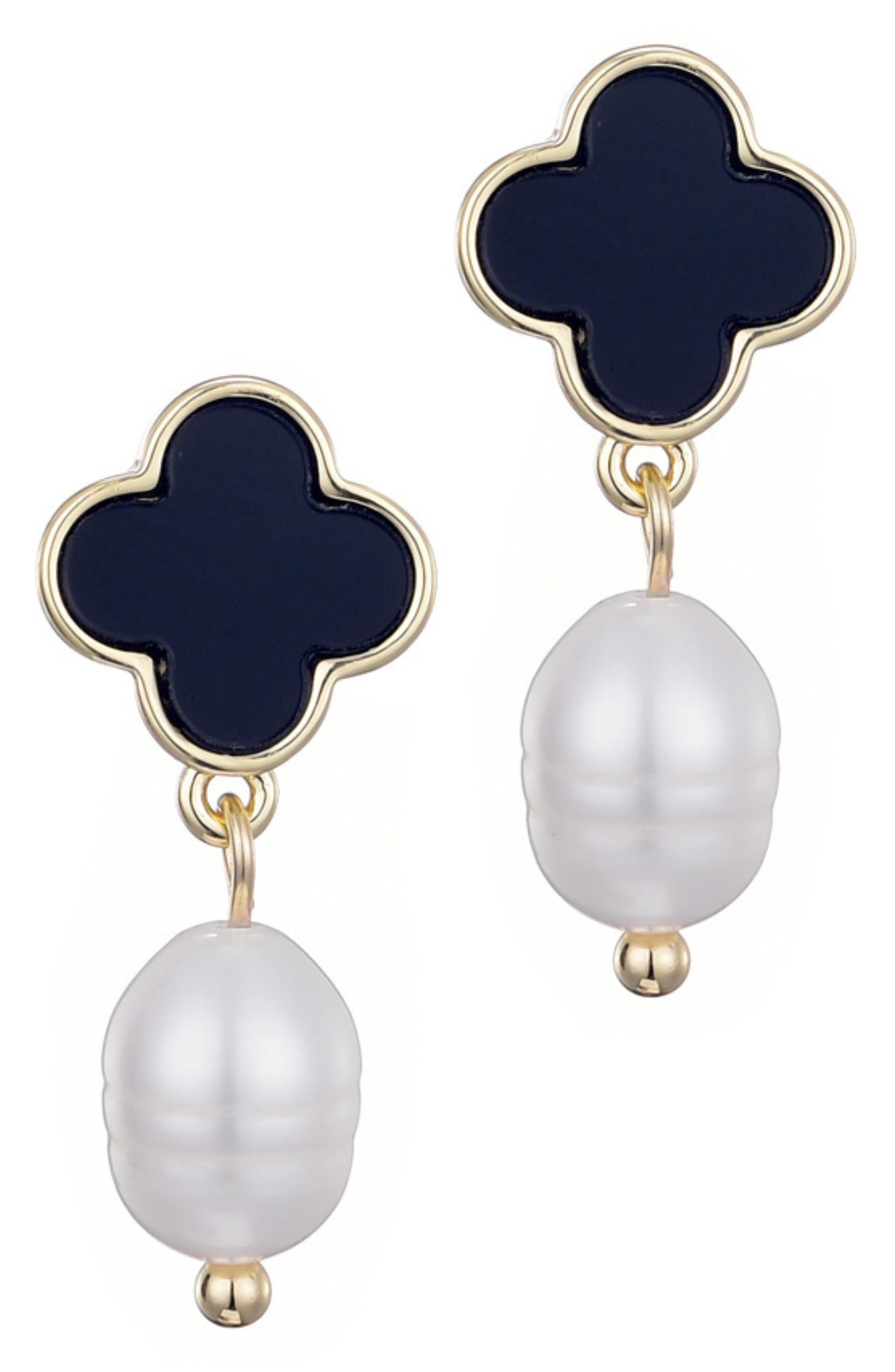 Adornia Enamel Clover & Faux Pearl Drop Earrings
