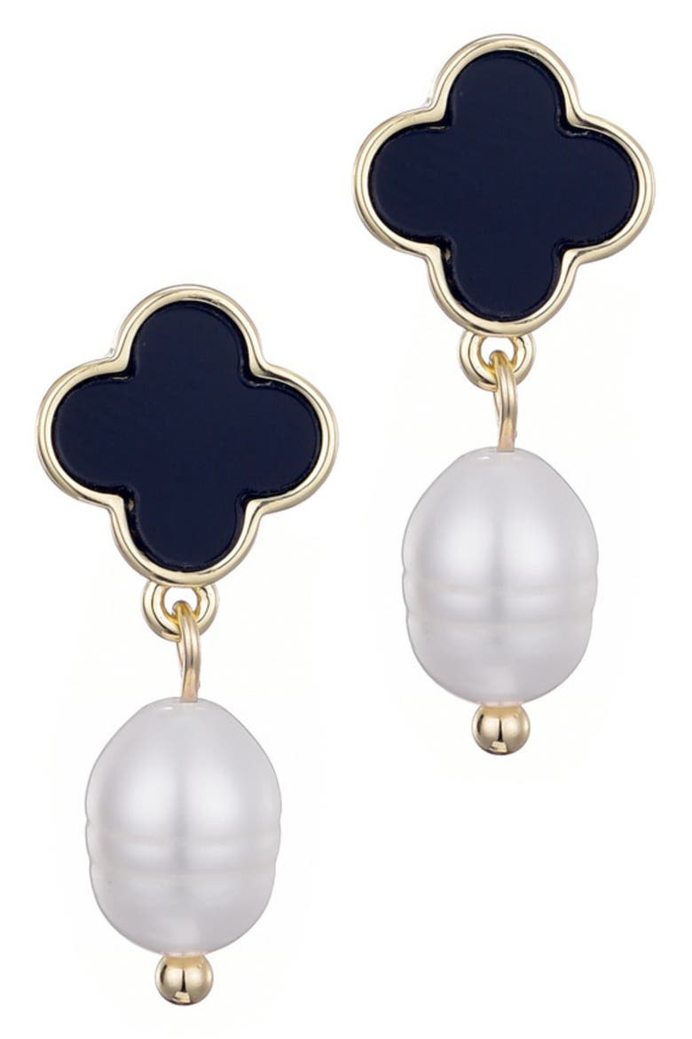 Enamel Clover & Faux Pearl Drop Earrings, Main, color, GOLD