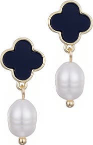 Adornia Enamel Clover & Faux Pearl Drop Earrings