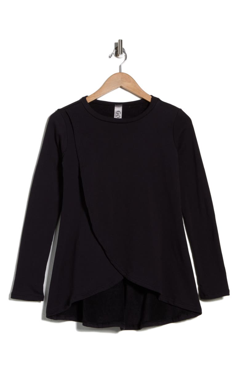 GO COUTURE Long Sleeve Cross Hem T-Shirt, Alternate, color, Black