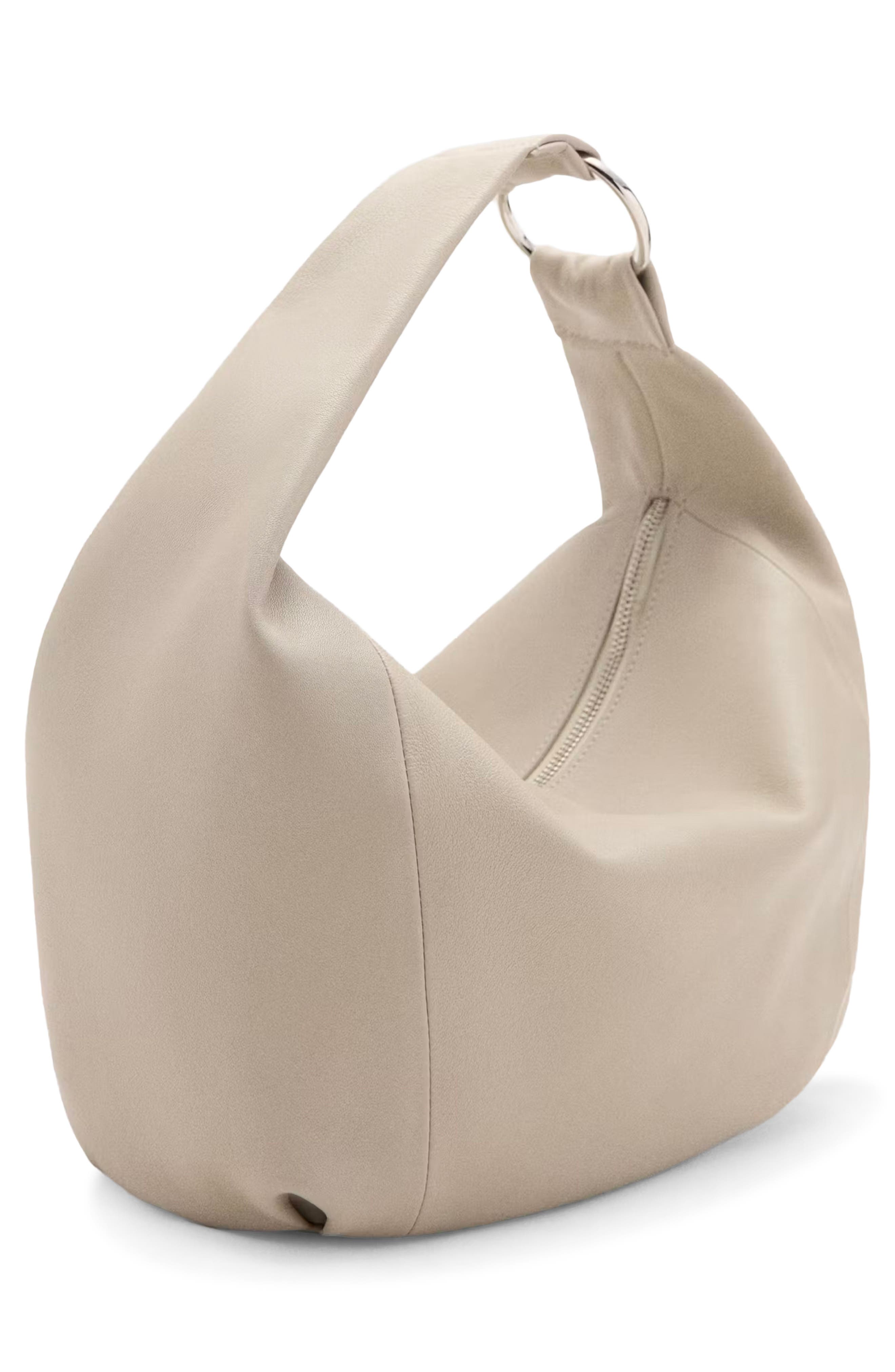 MANGO Leather Shoulder Bag, Alternate, color, Ecru