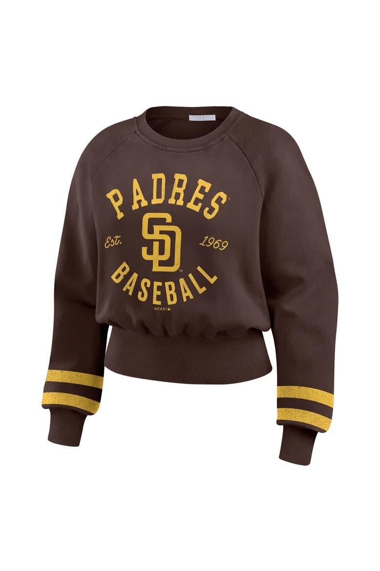 Women's WEAR by Erin Andrews  Brown San Diego Padres Vintage Washed Cropped Pullover Sweatshirt, Alternate, color, Brown