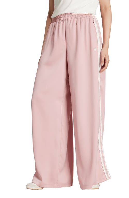 Adidas Originals Adidas Satin Ruffle 3-stripes Wide Leg Track Pants In Pink