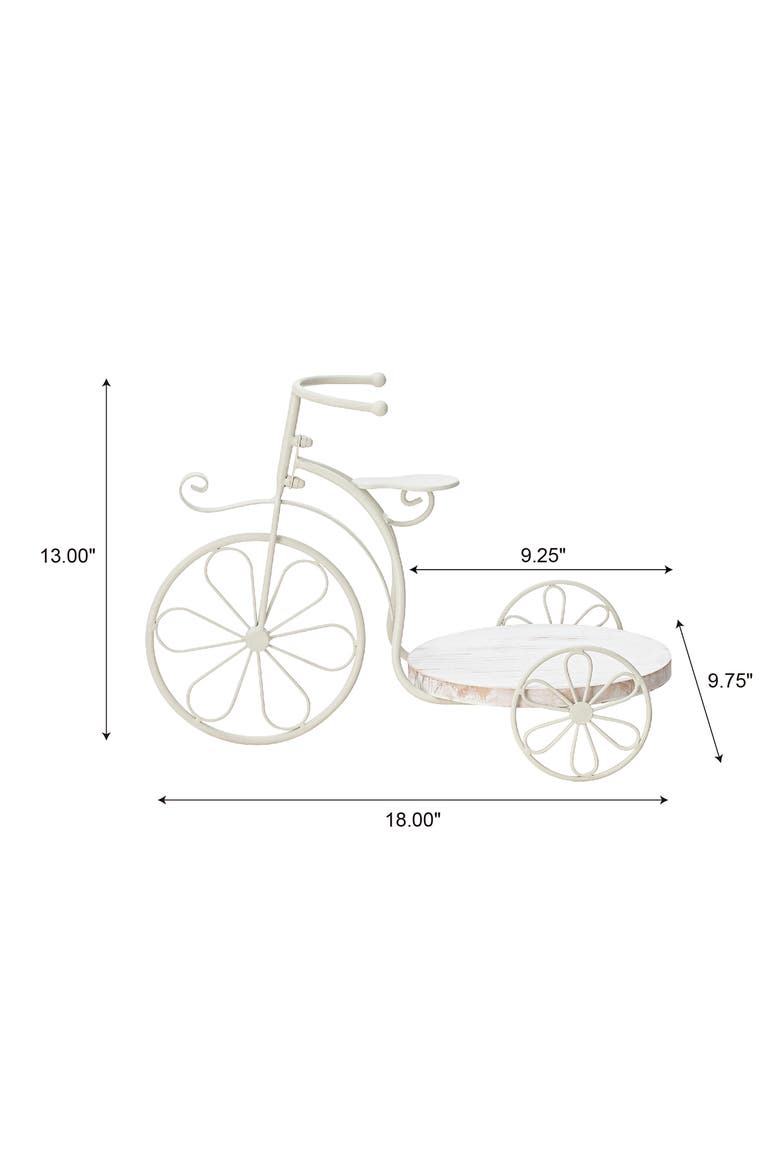 18"L Solid Wood and Metal Tricycle Planter Stand with Tray, Alternate, color, White