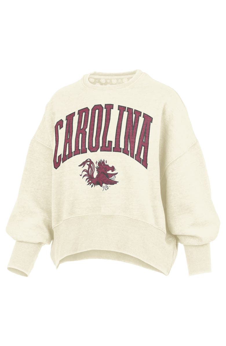 PRESSBOX Women's Pressbox Natural South Carolina Gamecocks Oversized Waist-Length Crewneck Sweatshirt, Alternate, color,