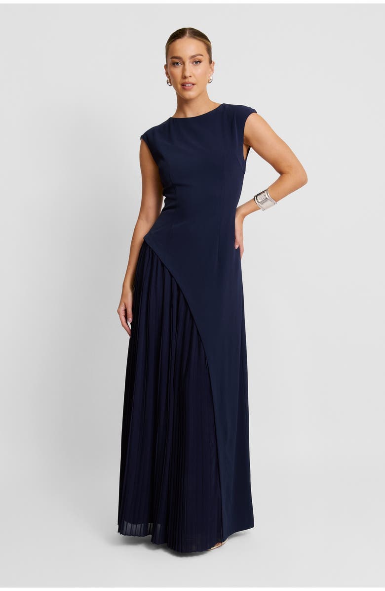 Six Stories Cap Sleeve Pleated Maxi Dress, Alternate, color, Navy