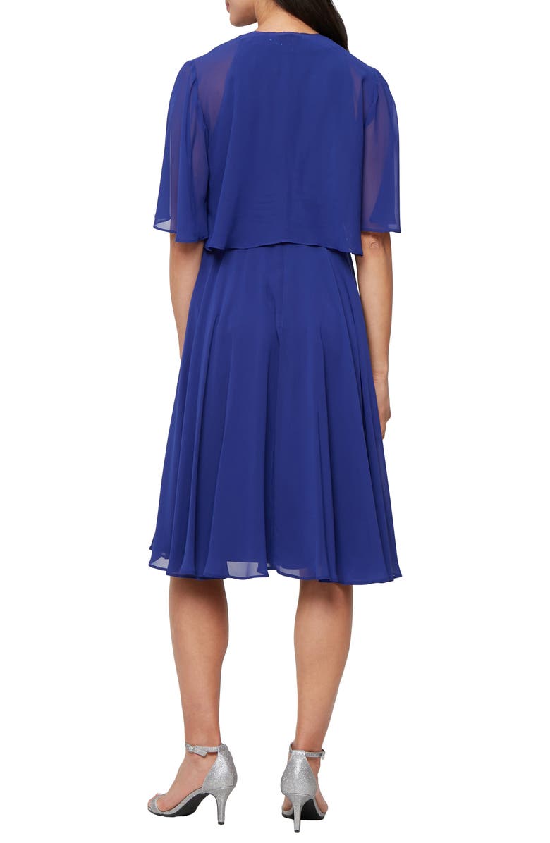 SL FASHIONS Beaded Detail Chiffon Halter Dress with Jacket, Alternate, color, Iris