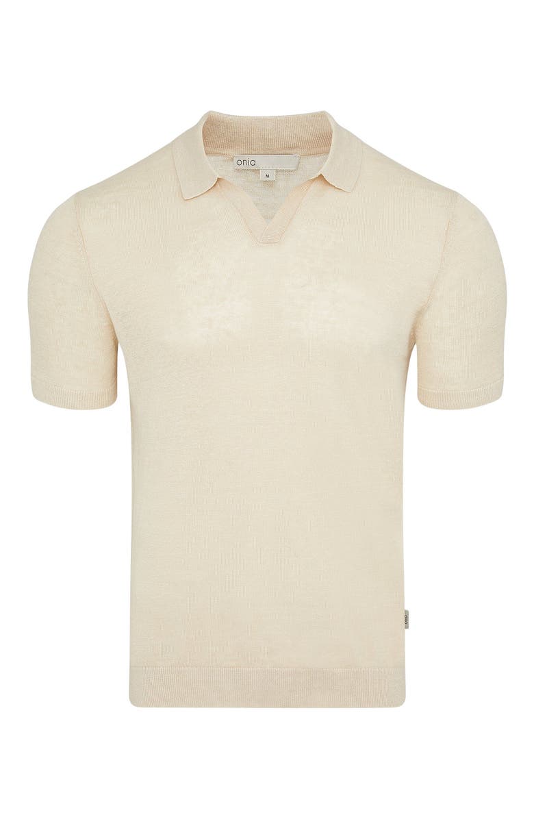 Onia Linen Johnny Collar Polo, Alternate, color, Sand