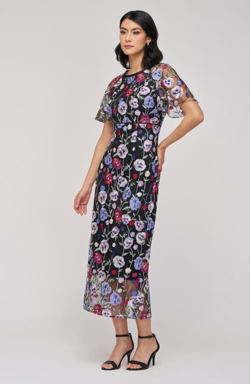 Js Collections Embroidered Floral Mesh Cocktail Dress In Multi