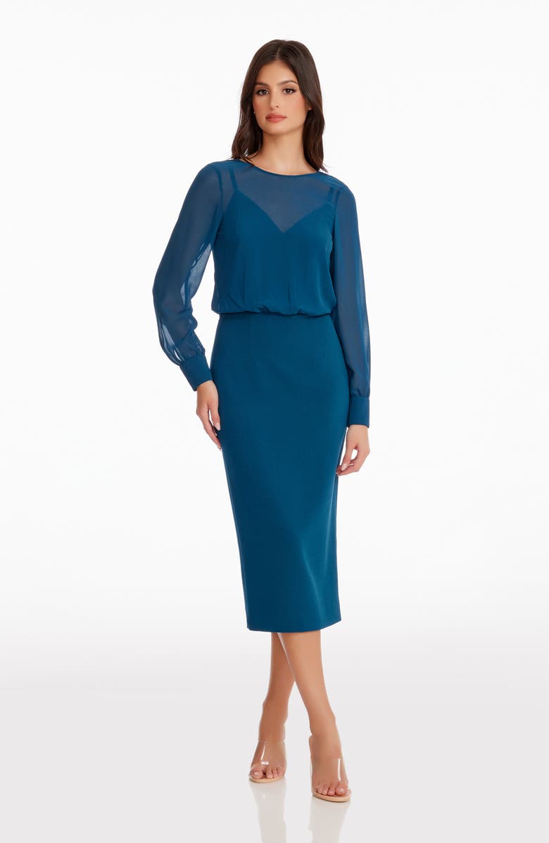 Dress the Population Pilar Mixed Media Long Sleeve Dress, Alternate, color, Peacock Blue
