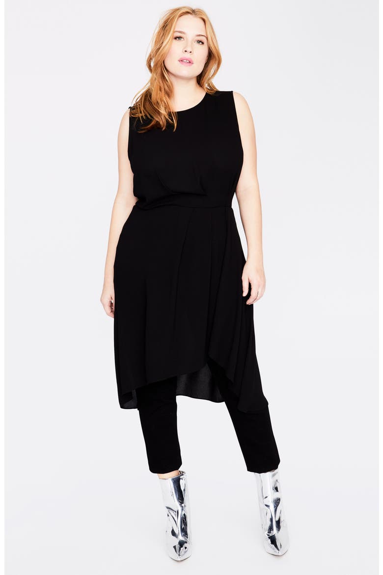 Sleeveless Cascade Tunic Dress, Alternate, color, BLACK