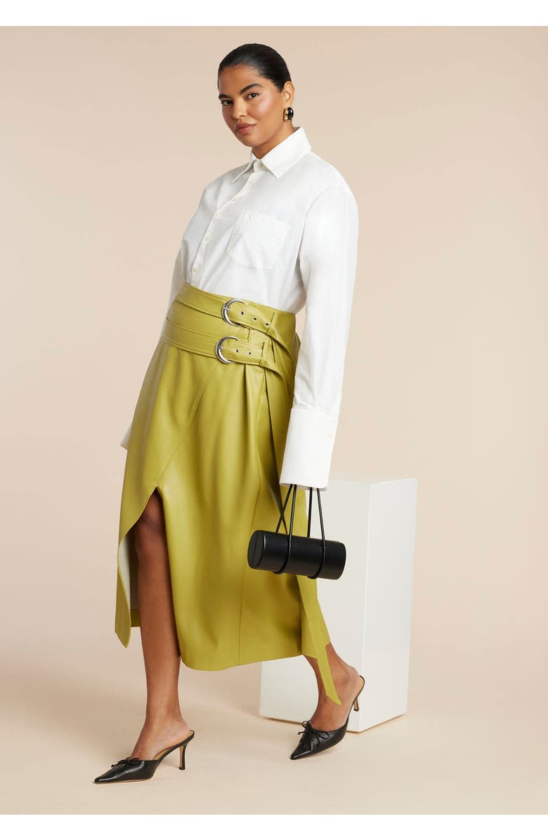 ELOQUII Double Belt Wrap Faux Leather Skirt, Main, color, Moss