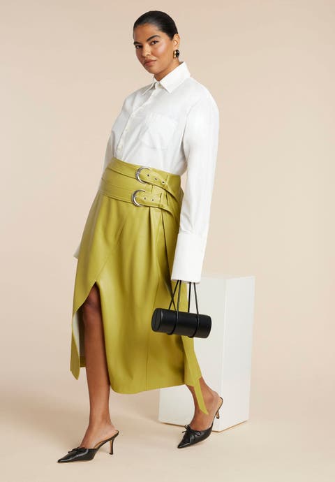 Double Belt Wrap Faux Leather Skirt (Plus)