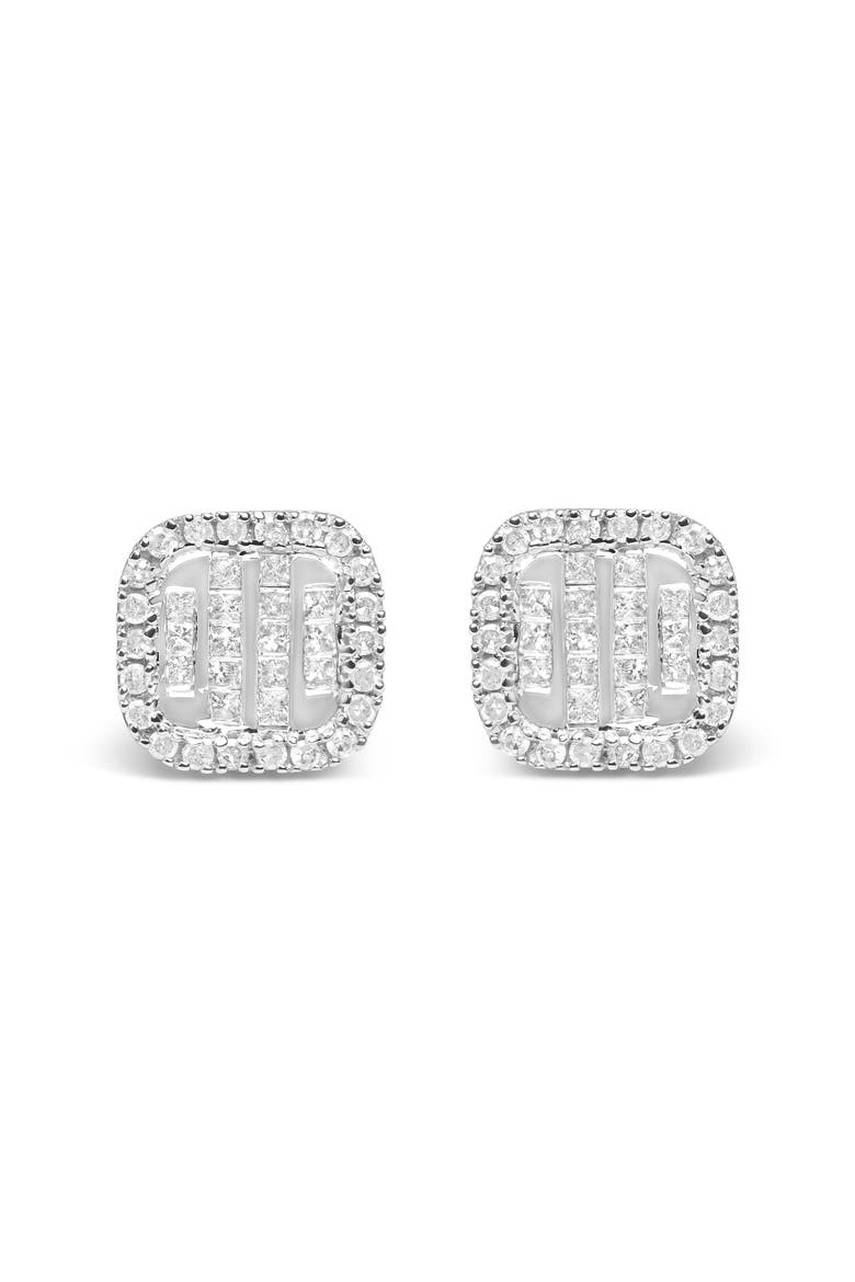 10K White Gold Invisible Set 1/2 Cttw Diamond Composite and Halo Stud Earrings, Main, color, White