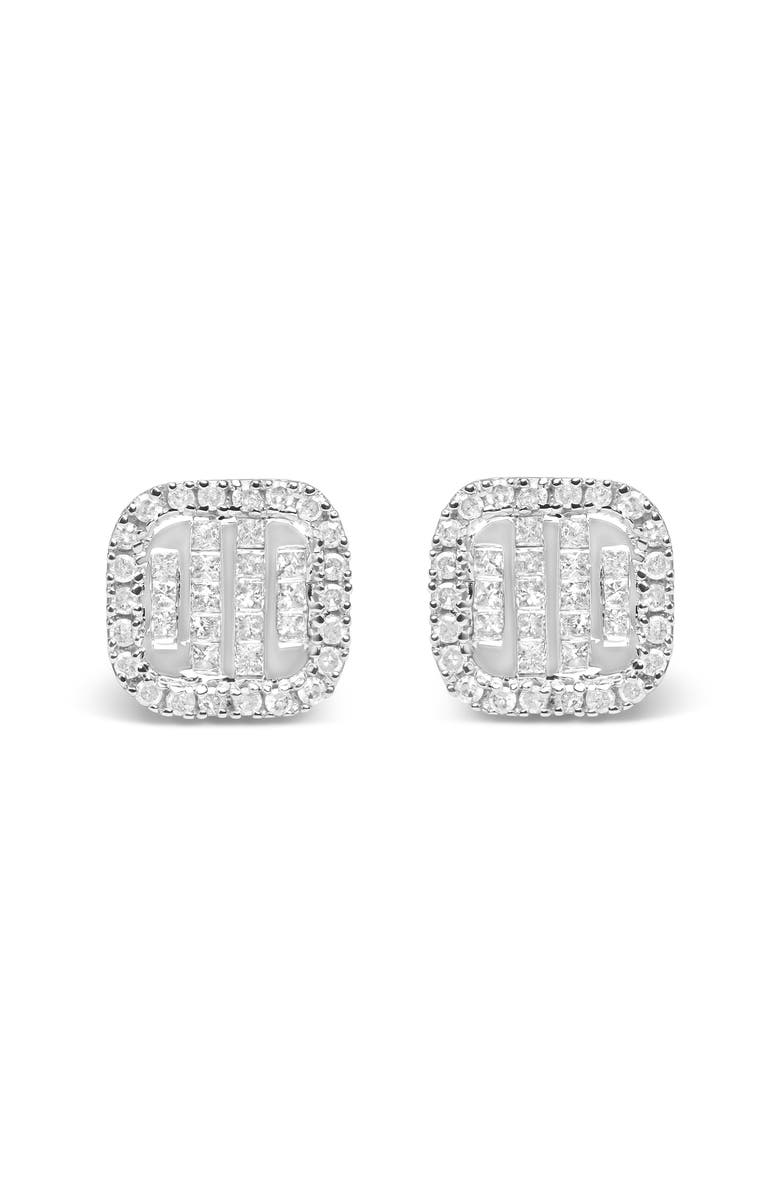 Haus of Brilliance 10K White Gold Invisible Set 1/2 Cttw Diamond Composite and Halo Stud Earrings, Main, color, White