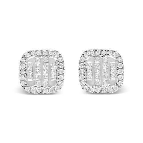 Haus Of Brilliance 10k White Gold Invisible Set 1/2 Cttw Diamond Composite And Halo Stud Earrings