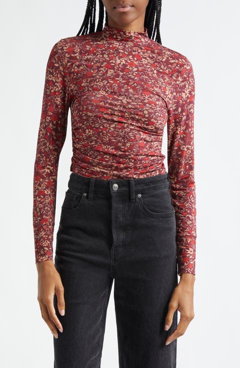 Mock Neck Long Sleeve Stretch Jersey Top