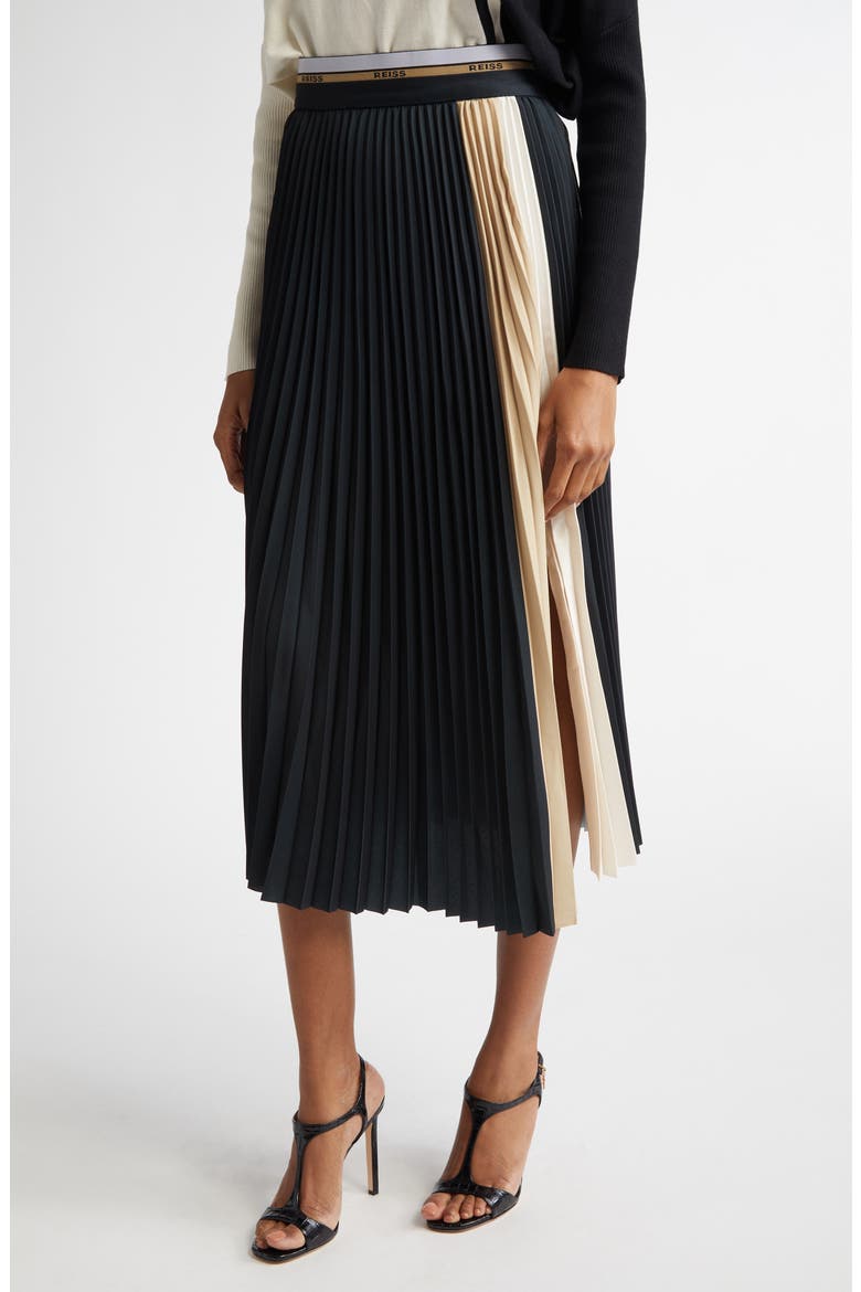 Iris Pleat Maxi Skirt, Alternate, color, BLACK