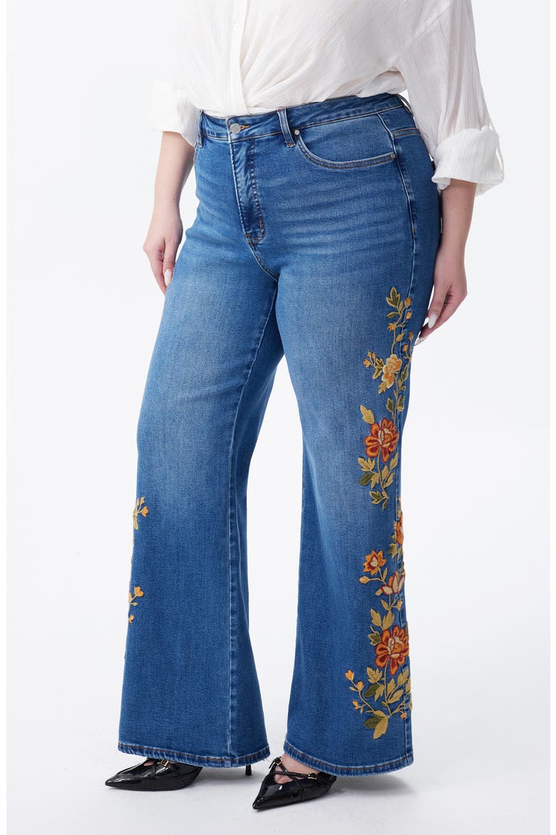 Embroidered High Waist Wide Leg Jeans, Alternate, color, SUNGETGLOW