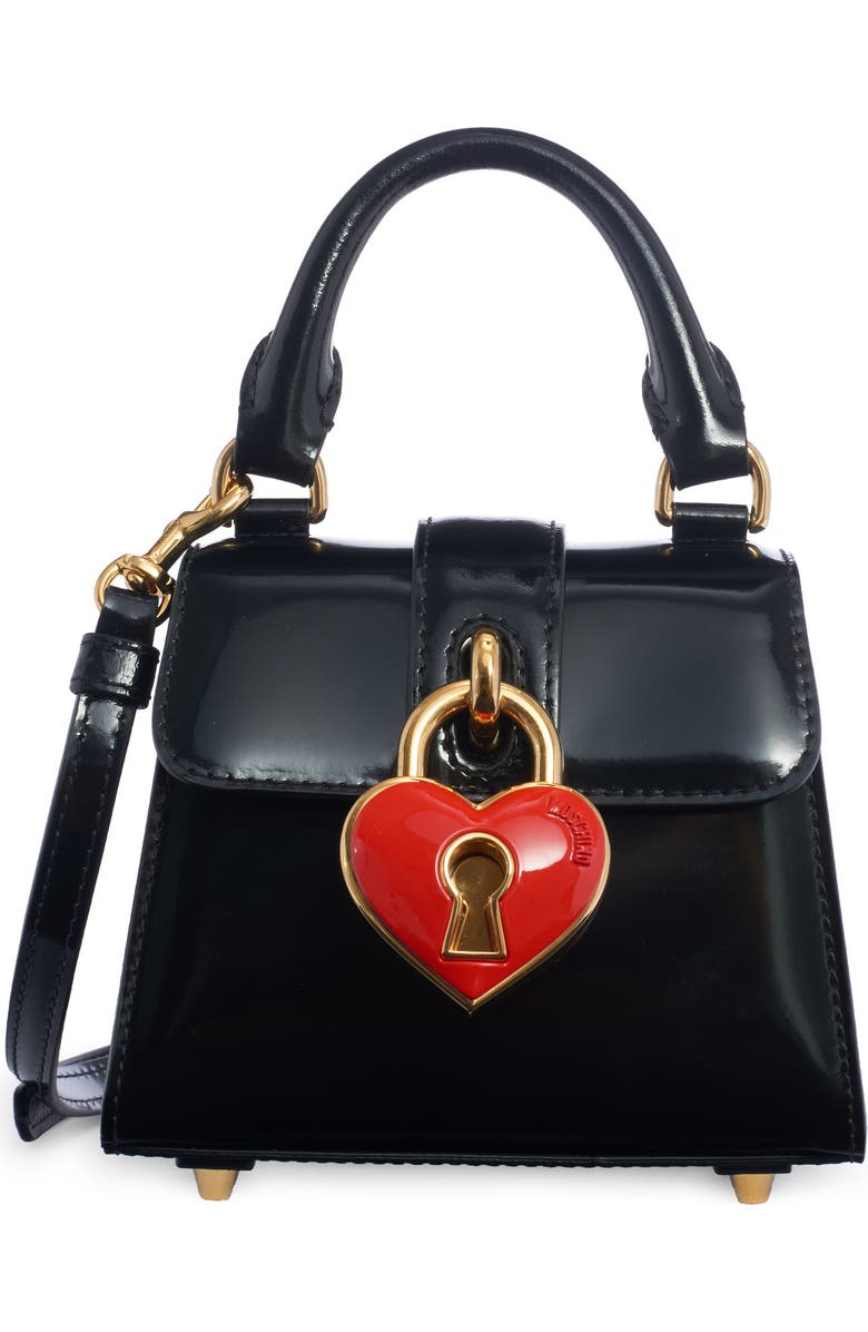 Moschino Heart Padlock Leather Top Handle Bag, Main, color,