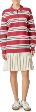 English Factory Stripe Long Sleeve Mixed Media Dress