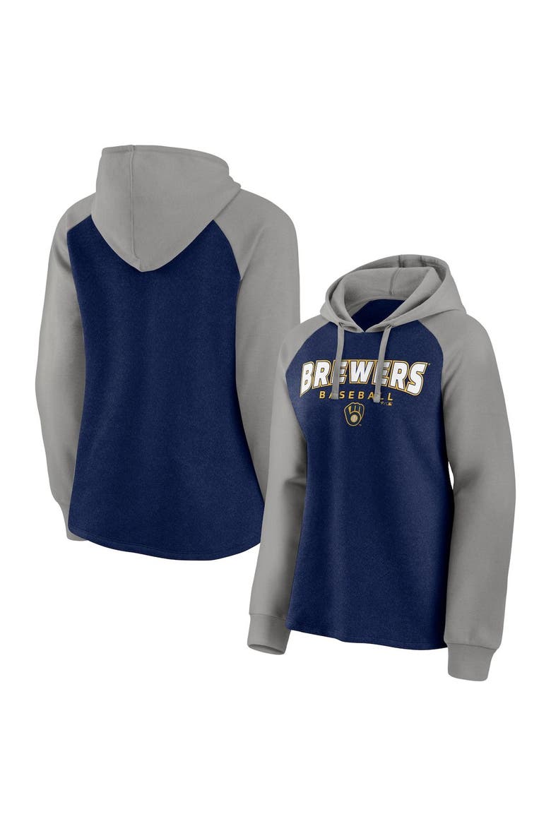 Women's Fanatics Branded Navy/Gray Milwaukee Brewers Recharged Raglan Pullover Hoodie, Main, color, Gray