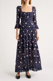 LoveShackFancy Ivelle Lace Trim Long Sleeve Maxi Dress