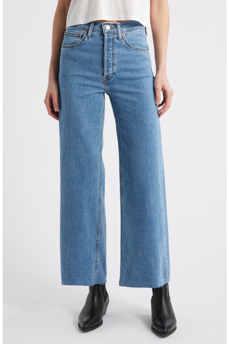 Raw Hem High Waist Ankle Wide Leg Jeans, Main, color, RUNYON