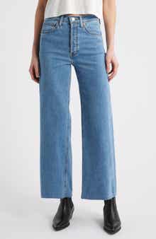 Re/Done Raw Hem High Waist Ankle Wide Leg Jeans