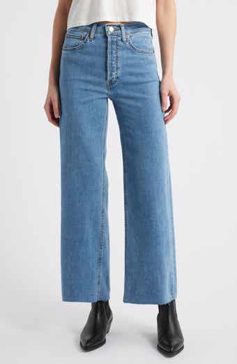 Re/Done Raw Hem High Waist Ankle Wide Leg Jeans