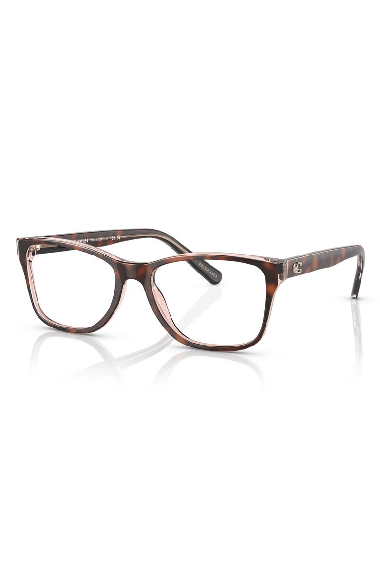 COACH 54mm Rectangle Optical Glasses, Alternate, color, Tortoise / Pink / Demo Lens