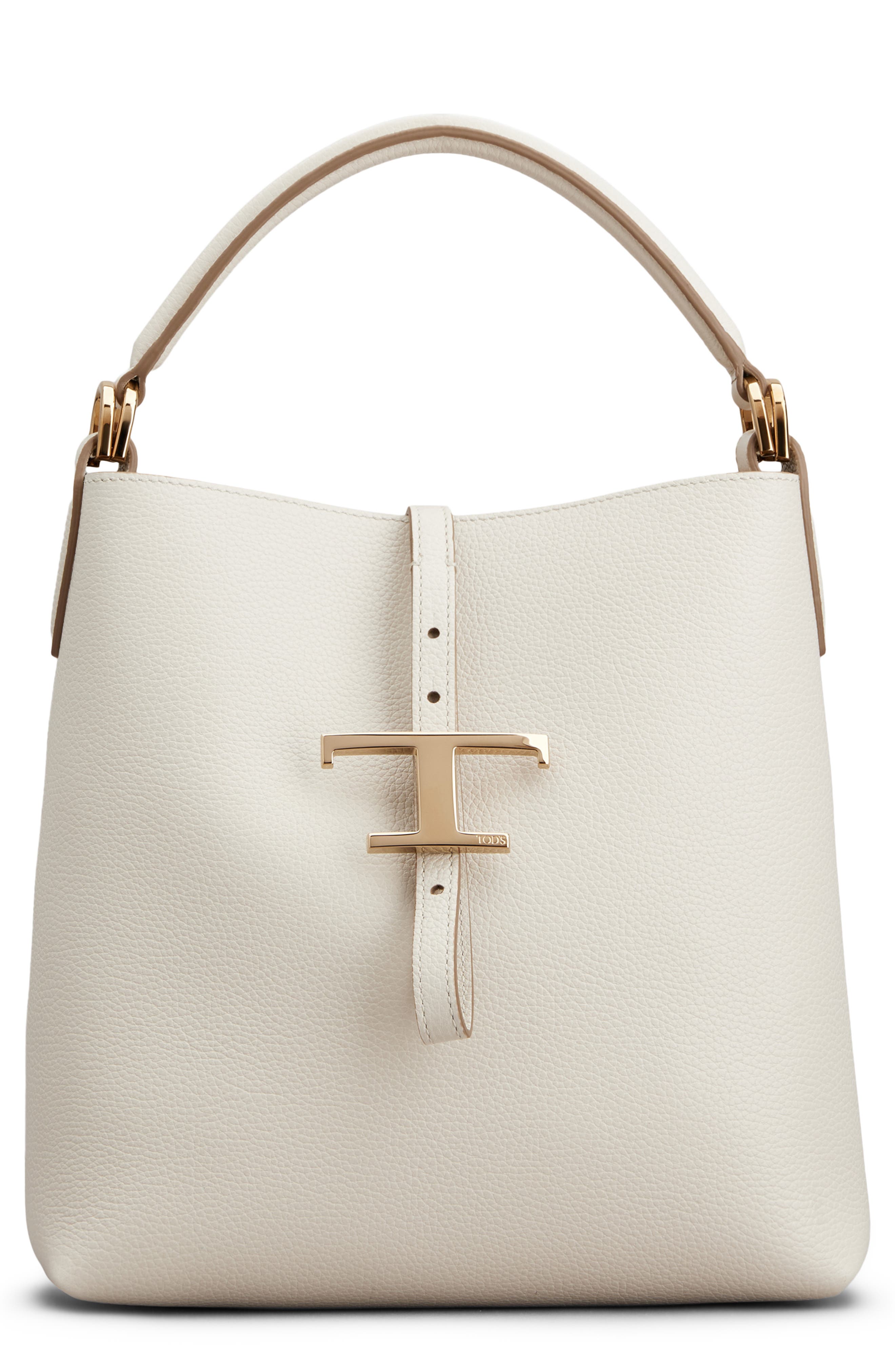Tod's Mini T Timeless Bucket Bag, Main, color, Bianco Calce