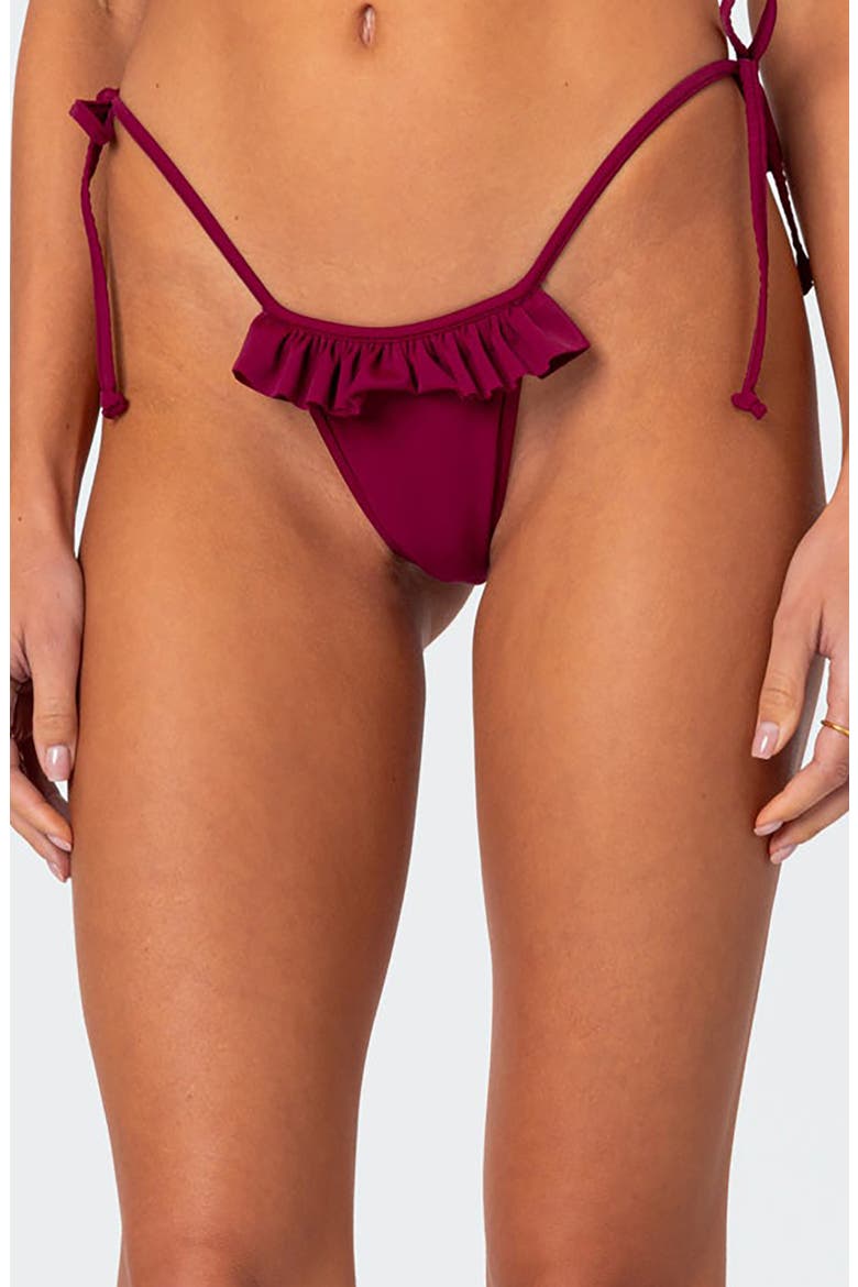 Joelle Ruffle Side Tie Bikini Bottoms, Main, color, BURGUNDY