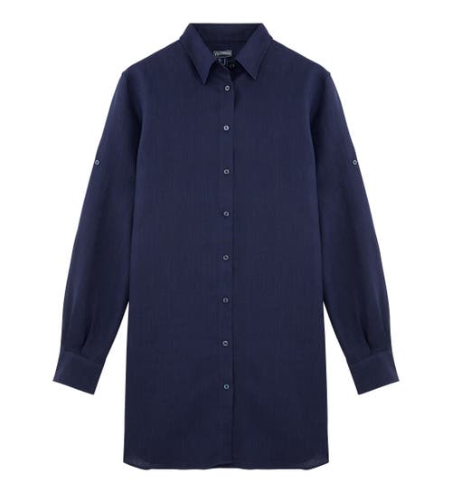 Vilebrequin Solid Linen Shirt Dress In Bleu Marine
