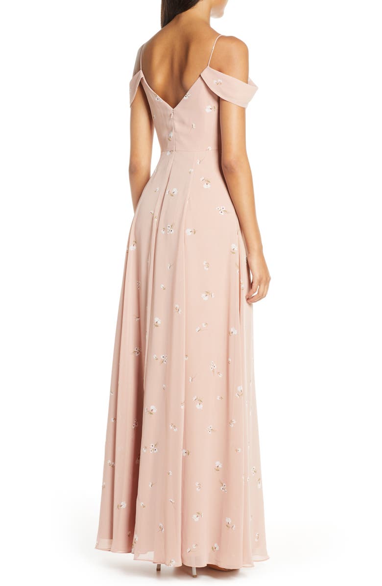 Jenny Yoo Priya Cold Shoulder Floral Chiffon Evening Dress, Alternate, color, 