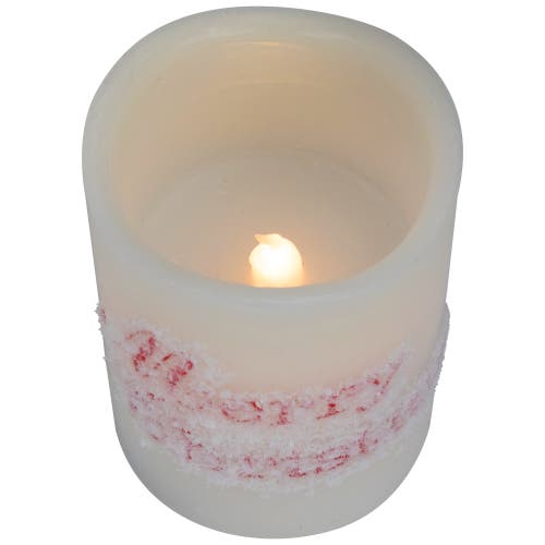 Northlight Led Flameless Frosted "merry Christmas" Wax Pillar Candles In White