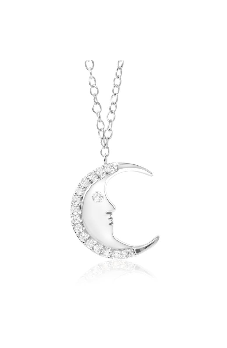Haus of Brilliance .925 Sterling Silver 1/10ct Diamond Crescent Man on the Moon Pendant Necklace, Alternate, color, White