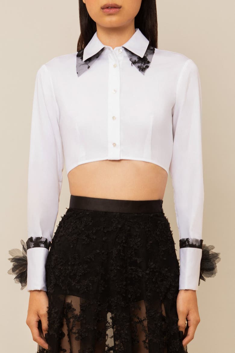 Raven Cropped Lace-Trim Poplin Shirt, Main, color, White
