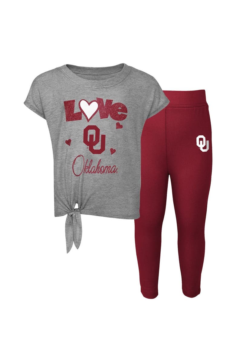 Outerstuff Toddler Heather Gray/Crimson Oklahoma Sooners Forever Love Team T-Shirt & Leggings Set, Main, color, Heather Gray
