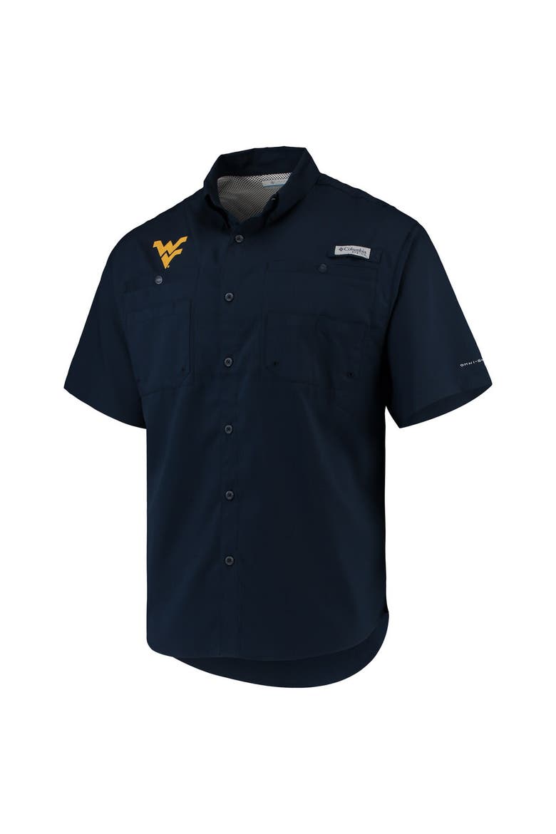 Men's Columbia Navy West Virginia Mountaineers PFG Tamiami Omni-Shade Button-Down Shirt, Alternate, color, Navy