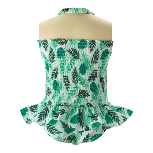 Rachel Riley Palm Tree Ruched Swimsuit In Green