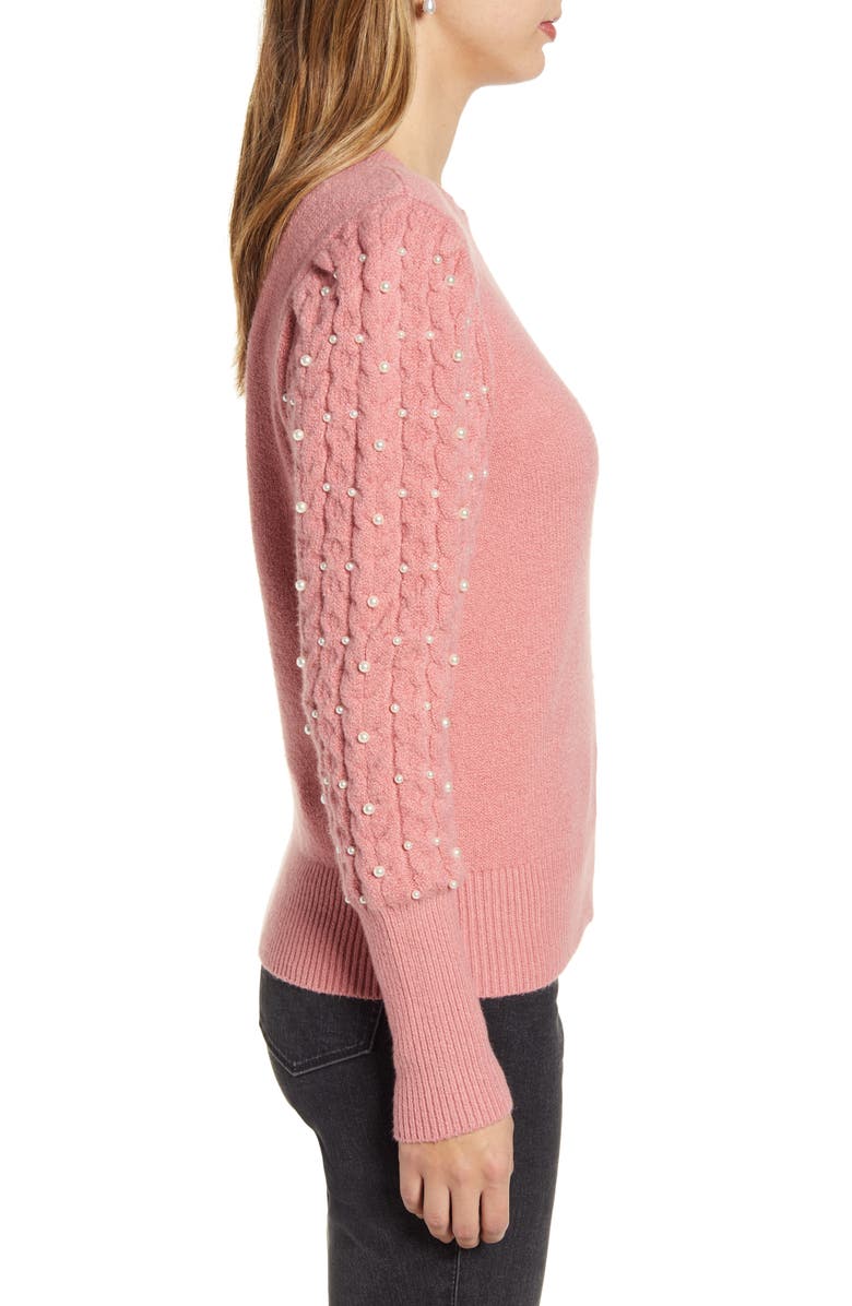 Rachel Parcell Imitation Pearl Embellished Puff Sleeve Sweater, Alternate, color,