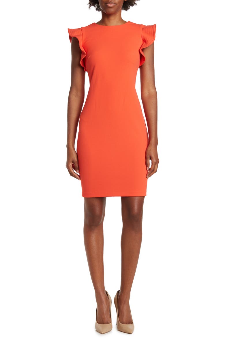 Calvin Klein Ruffle Shoulder Sheath Dress, Main, color, 