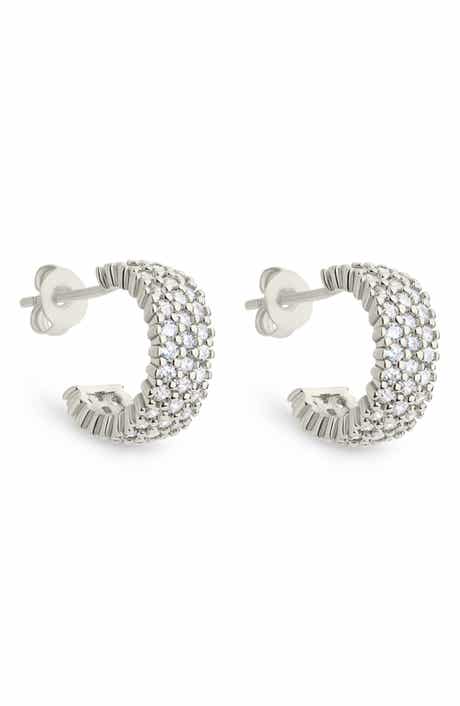 Sterling Forever Elora Pavé Cubic Zirconia Huggie Hoop Earrings