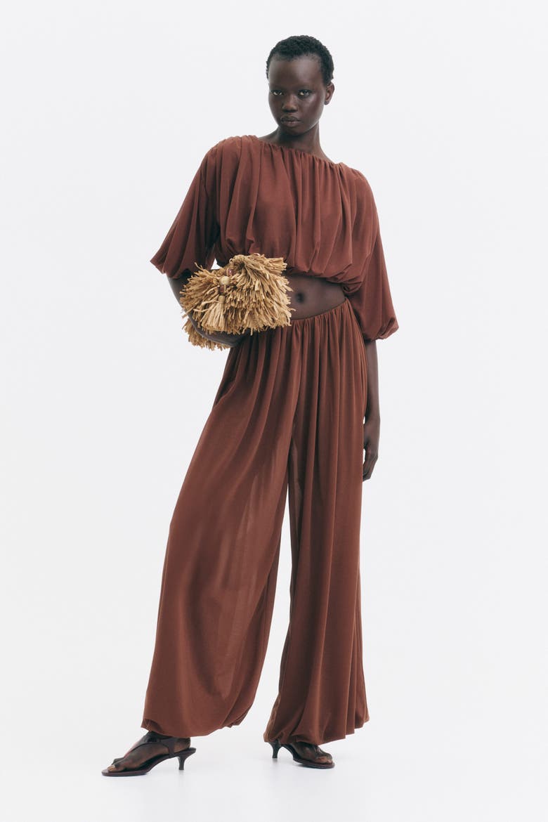 Bubble-hem Cropped Top, Alternate, color, Brown